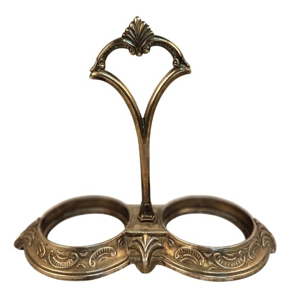 Victorian Style Silverplate Condiment Stand Dual Holder, Ornate Shell Scroll Bar - Picture 1 of 14